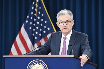 El presidente de la Reserva Federal de los Estados Unidos, Jerome Powell, en la conferencia de prensa posterior a la reunión de política monetaria de la agencia celebrada el 19 de junio de 2019.

